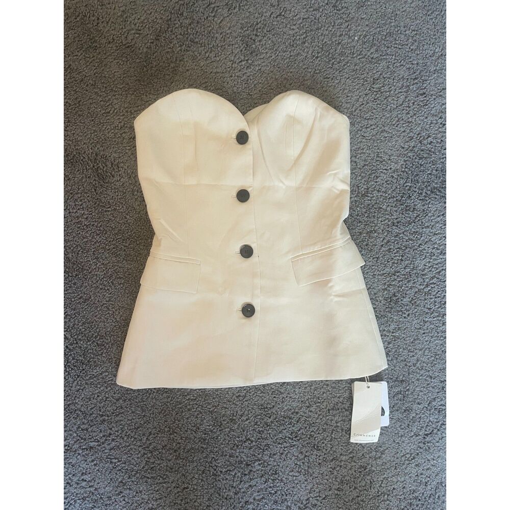 COMMENSE Ivory Strapless Corset Bustier Top Button Front NWT